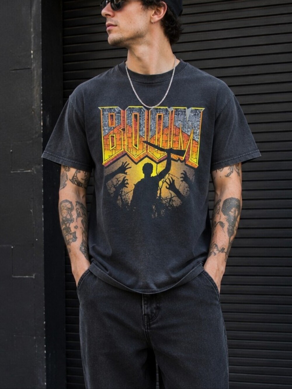 BOOM Graphic T-Shirt Men's Large Vintage Style Gildan Softstyle Black Gaming Tee